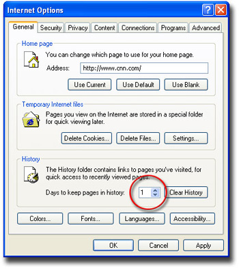 Image of the Internet Options dialog box
